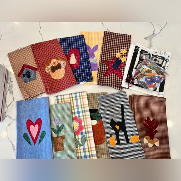 Bundle of 13 Seasonal/Holiday New & Used Embroidery Kitchen Tea Towels CUSTOM - Picture 1 of 17